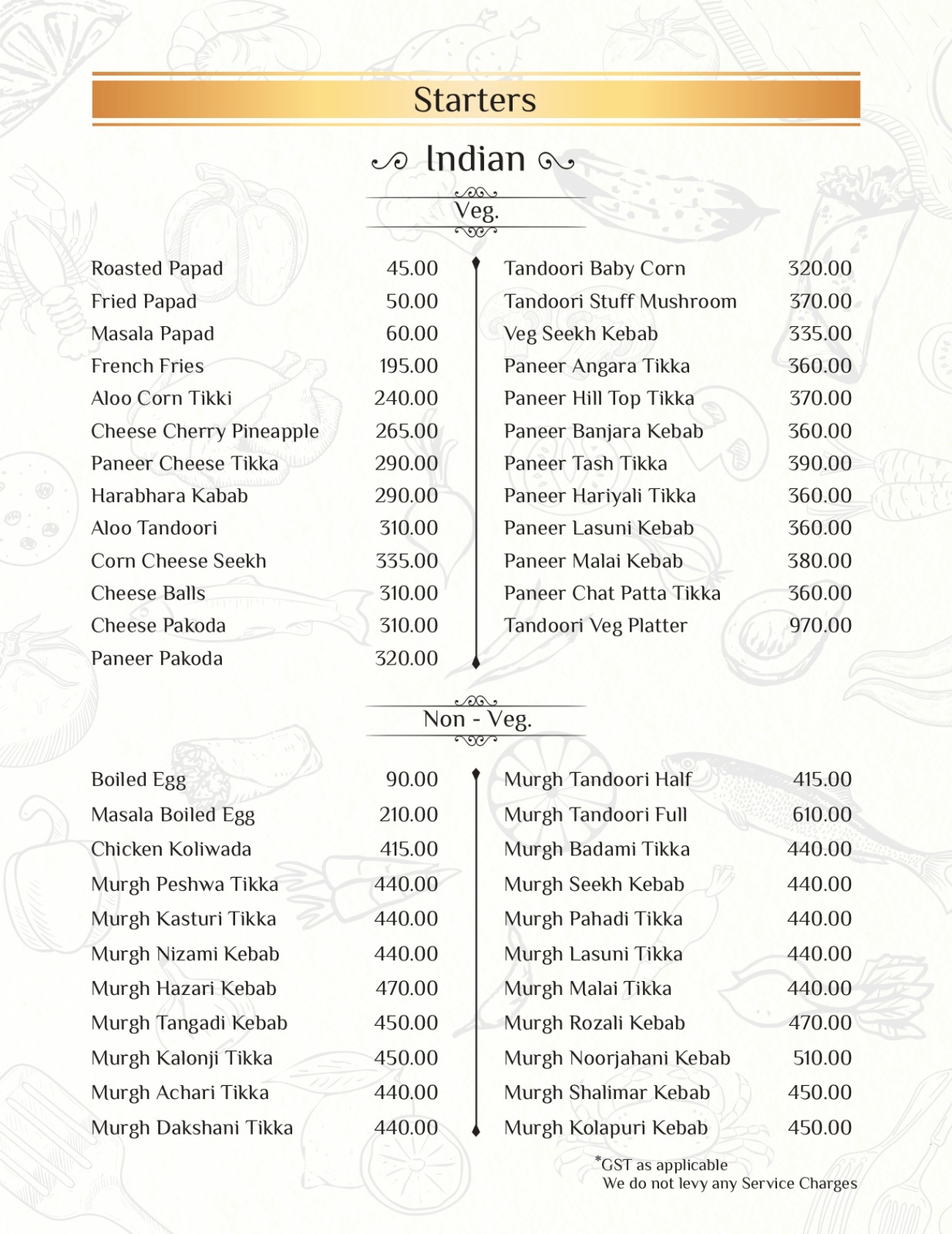 Dining menu