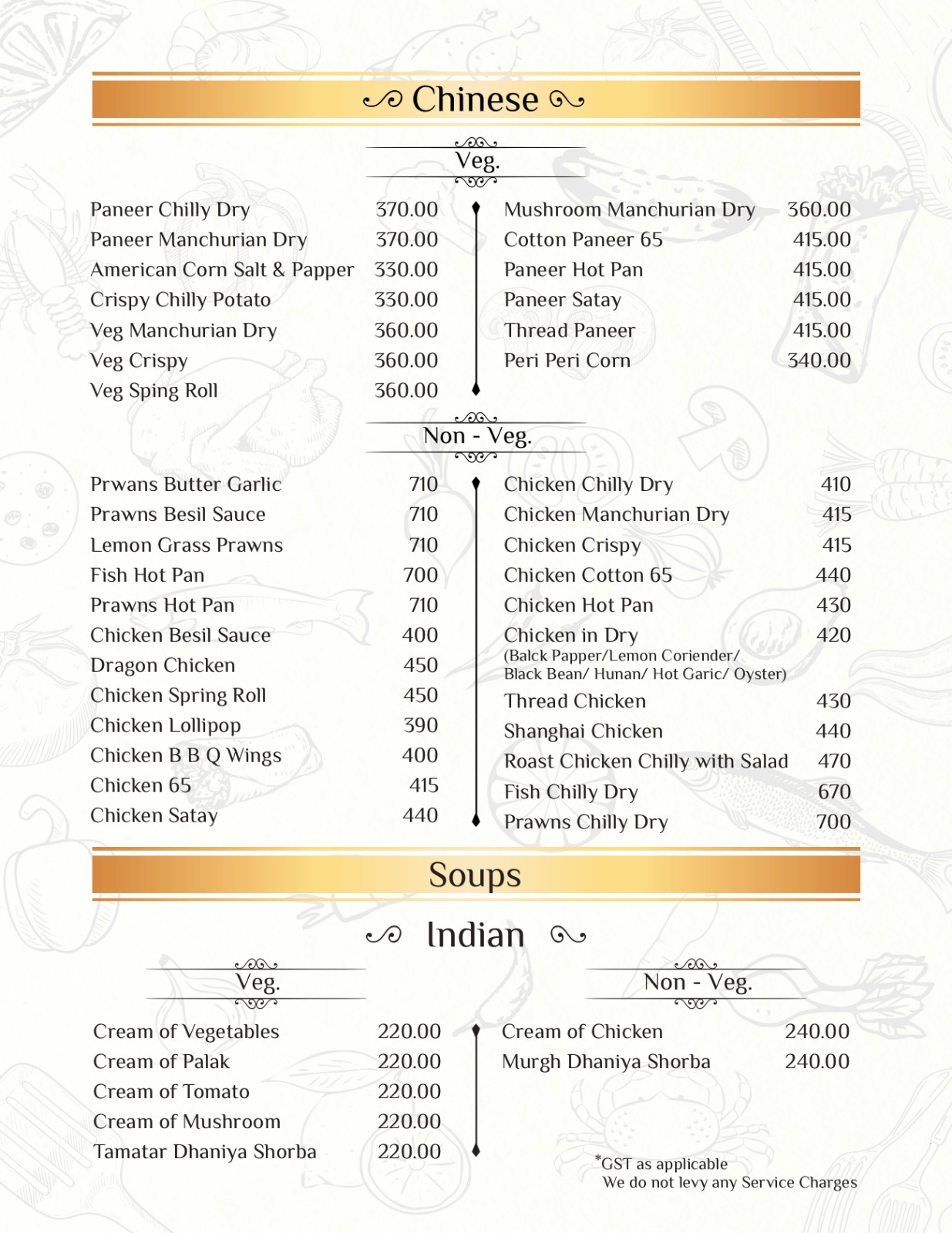 Dining menu