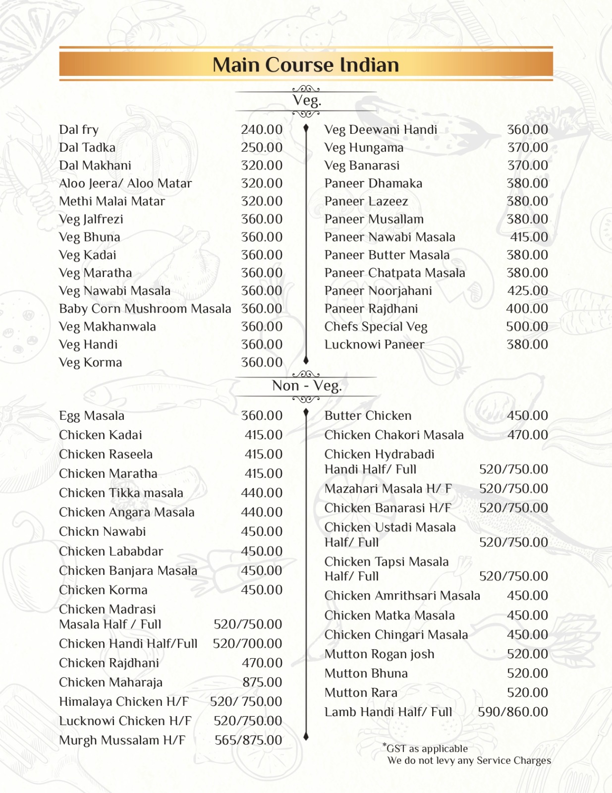 Dining menu