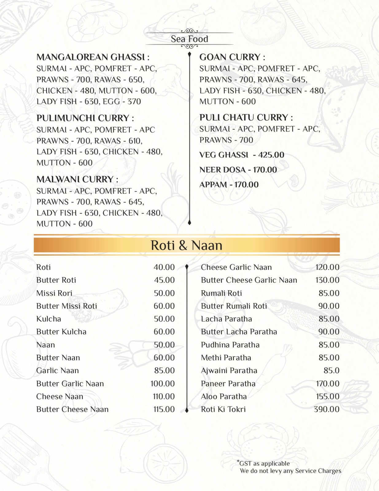 Dining menu